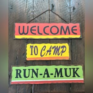 Colorful Outdoor Welcome to Camp Metal Sign, Rustic and Friendly, Whimsy and Fun